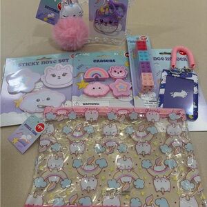 Pink Unicorn Cat Rainbow Pencil Case & Stationery Set
